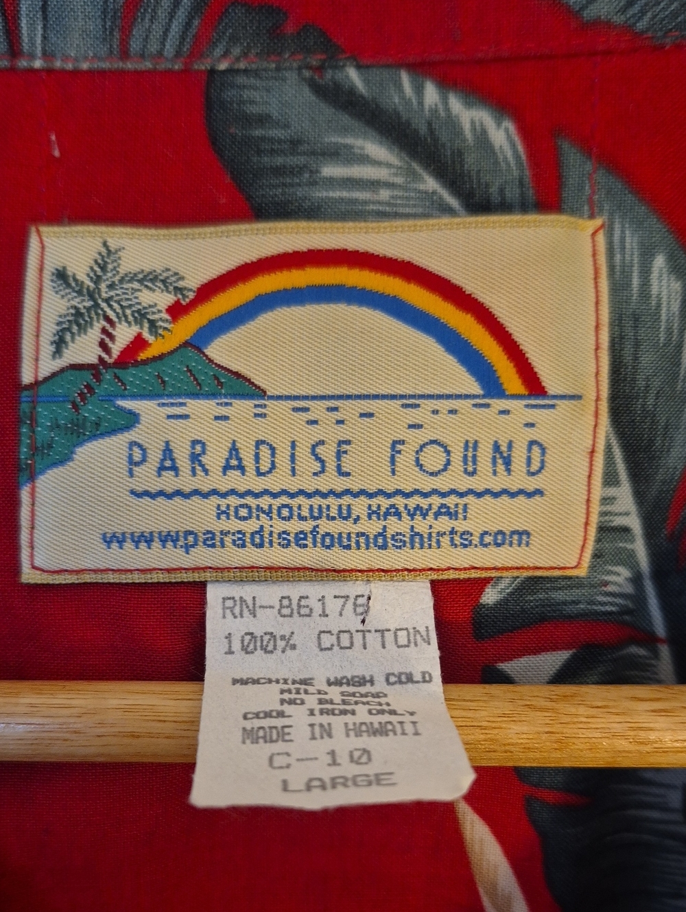 Paradise Found Honolulu Hawaiian Shirt L Cotton Red Parrot Palm Leaf Aloha - Picture 4 of 6